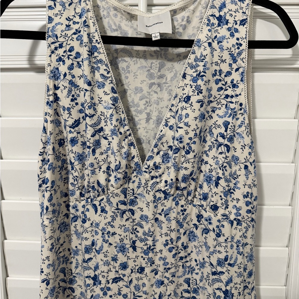 Reformation Blue and Cream Floral Maxi Dress: Brayden knit dress